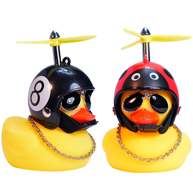 wonuu Rubber Duck Car Ornaments Yellow Duck Car Dashboard Decorations with Propeller Helmet - Image 1